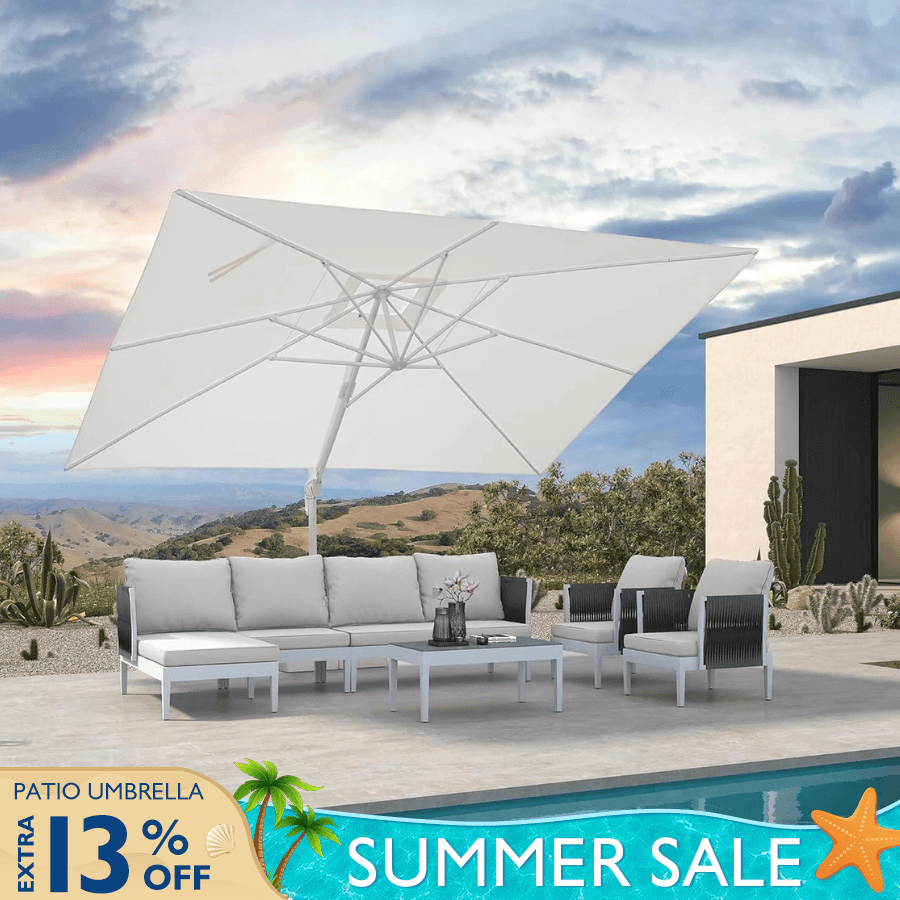 large patio umbrella omn clerance Walsunny 15 ft Extra with Base, Red / 7ft x 12ft Preventing Chipping PURPLE LEAF Modern White Outdoor