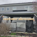 PURPLE LEAF Patio Hardtop Gazebo for Outdoor Grey Galvanized Steel Double Roof White Aluminum Poles with Curtains and String Lights-milky