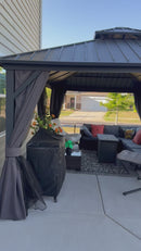 PURPLE LEAF Grey Hardtop Gazebo with Heavy Duty Galvanized Steel Double Roof with Netting and Curtains