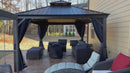 PURPLE LEAF Outdoor Hardtop Gazebo for Patio Bronze Aluminum Frame Pavilion with Navy-Blue Curtain