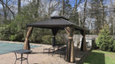 PURPLE LEAF Outdoor Hardtop Gazebo for Garden Bronze Double Roof Aluminum Frame Pavilion with String Lights-milky