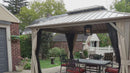 PURPLE LEAF Deck Gazebo Champagne Hardtop Metal Frame Double Roof with Curtains and Netting with Lights-milky