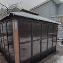 PURPLE LEAF Sunroom Hardtop Gazebo Solarium Wood Grain  Galvanized Steel Double Roof All-Weather Aluminum Outdoor Screen House