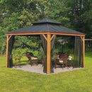 OPEN BOX I PURPLE LEAF Hardtop Gazebo for Patio Wood Grain Galvanized Steel Frame Awning with Netting