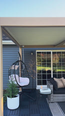 PURPLE LEAF Caesar Louvered Pergola Outdoor Wood Grain Aluminum Pergola with Adjustable Roof Patio Hardtop Gazebo for Backyard Garden