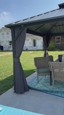 PURPLE LEAF Grey Hardtop Gazebo with Heavy Duty Galvanized Steel Double Roof with Netting and Curtains