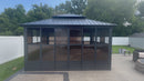 PURPLE LEAF Sunroom Hardtop Gazebo Solarium Grey Galvanized Steel Double Roof  All-Weather Aluminum Outdoor Screen House