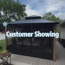 PURPLE LEAF Sunroom Hardtop Gazebo Solarium Wood Grain  Galvanized Steel Double Roof All-Weather Aluminum Outdoor Screen House