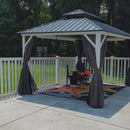 PURPLE LEAF Patio Hardtop Gazebo for Outdoor Grey Galvanized Steel Double Roof White Aluminum Poles with Curtains and Netting