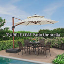 PURPLE LEAF Outdoor Garden Umbrella with Base, Cantilever Umbrellas in Wood Color