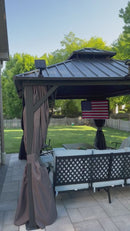 PURPLE LEAF Grey Hardtop Gazebo with Heavy Duty Galvanized Steel Double Roof with Netting and Curtains