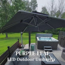 PURPLE LEAF Double Top 9 / 10 / 11 / 12 ft Square Outdoor Umbrellas with Lights