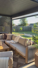 PURPLE LEAF Byron U-Shaped Modular Outdoor Sectional with Wide-Band Woven Design and Wood-Grain Aluminum Frame for Outdoor Courtyard