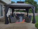 PURPLE LEAF Outdoor Hardtop Gazebo for Patio Bronze Aluminum Frame Pavilion with Navy-Blue Curtain and String Lights-clear