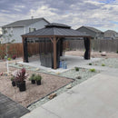 OPEN BOX I PURPLE LEAF Hardtop Gazebo for Patio Wood Grain Galvanized Steel Frame Awning with Netting