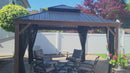 PURPLE LEAF Hardtop Gazebo for Patio Wood Grain Galvanized Steel Frame Awning with String Lights-clear