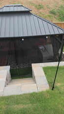 PURPLE LEAF Grey Hardtop Gazebo with Heavy Duty Galvanized Steel Double Roof with Netting and Curtains