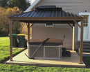 OPEN BOX I PURPLE LEAF Hardtop Gazebo for Patio Wood Grain Galvanized Steel Frame Awning with Netting