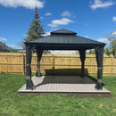 PURPLE LEAF Patio Gazebo for Backyard Grey Hardtop Galvanized Steel Roof Awning with Upgrade Curtain