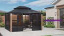 PURPLE LEAF Sunroom Hardtop Gazebo Solarium Wood Grain  Galvanized Steel Double Roof All-Weather Aluminum Outdoor Screen House