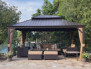 PURPLE LEAF Outdoor Hardtop Gazebo for Garden Bronze Double Roof Aluminum Frame Pavilion with String Lights