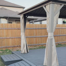 PURPLE LEAF Deck Gazebo Champagne Hardtop Metal Frame Double Roof with Curtains and Netting with Lights-milky