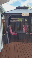 PURPLE LEAF Grey Hardtop Gazebo with Heavy Duty Galvanized Steel Double Roof with Netting and Curtains