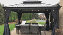 PURPLE LEAF Outdoor Hardtop Gazebo for Patio Bronze Aluminum Frame Pavilion with Navy-Blue Curtain