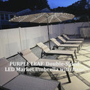 PURPLE LEAF Table Umbrella with Lights Double-Sided Market Umbrella with Base
