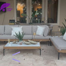 PURPLE LEAF Sicilia L-Shaped Modular Outdoor Sectional with Oatmeal Greige Cushions Flexible Layout for Garden Poolside