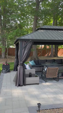 PURPLE LEAF Grey Hardtop Gazebo with Heavy Duty Galvanized Steel Double Roof with Netting and Curtains