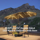 PURPLE LEAF Table Umbrella with Lights Double-Sided Market Umbrella with Base