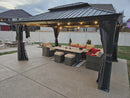 PURPLE LEAF Patio Gazebo for Backyard Grey Hardtop Galvanized Steel Roof Awning with String Lights-clear