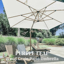 Clearance - PURPLE LEAF OPEN BOX Wood Grain Cantilever Patio Umbrella Aluminum Outdoor Umbrellas