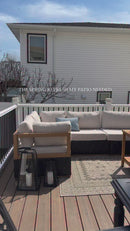 PURPLE LEAF Griffin L-shaped Patio Conversation Set Black with Cushion Pillows Ottoman and Premium Leather for Patio Balcony