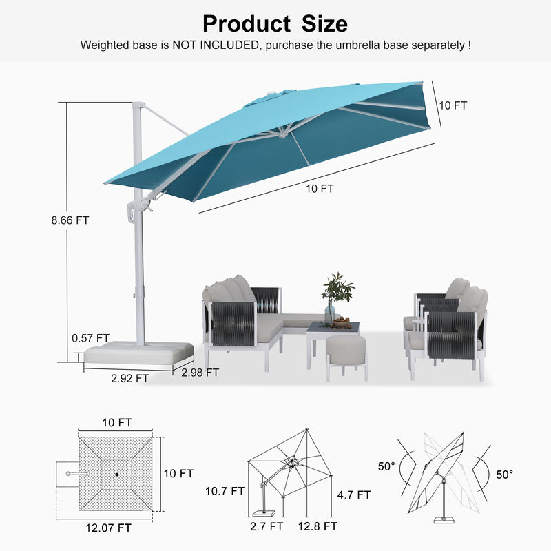 PURPLE LEAF Best White Patio Rotating Umbrella Swivel Outdoor Umbrellas