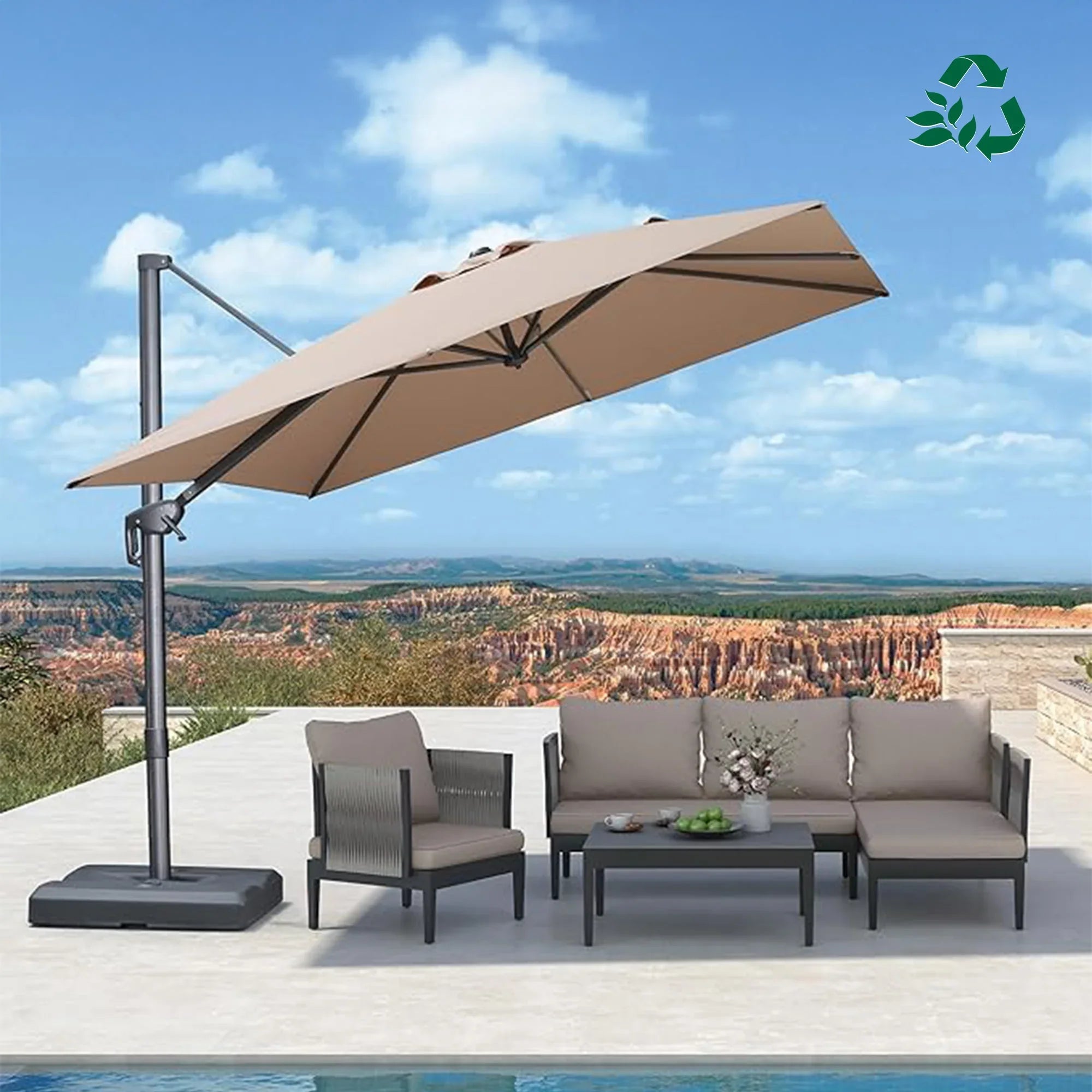 leaf shaped patio umbrella PURPLE LEAF 10x10ft Eco-Friendly Outdoor Umbrella Sustainable Yard Umbrellas, Sand Dune