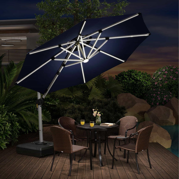 PURPLE LEAF 10 / 11 / 12 ft Round Outdoor Umbrellas with Lights - Purple Leaf Garden