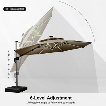 10/11/12ft Solar LED Round Cantilever Patio Umbrella