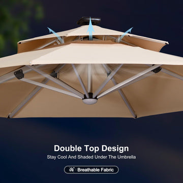 10 to 12 patio umbrella 10/11/12ft Solar LED Round Cantilever fulling-mill What's the best closed and two locking gears Color:Green Frog-pattern