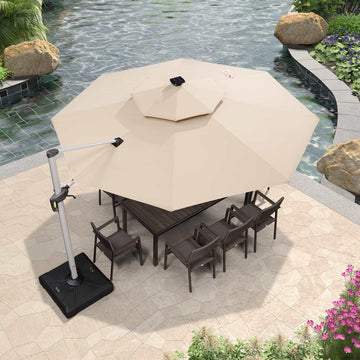 10/11/12ft Solar LED Round Cantilever Patio Umbrella 10/11/12ft Solar LED Round Cantilever Patio Umbrella