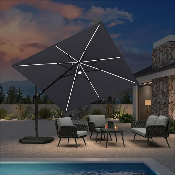 PURPLE LEAF 10ft Cantilever Patio Umbrella with LED Lights, 360° Swivel and Tilt