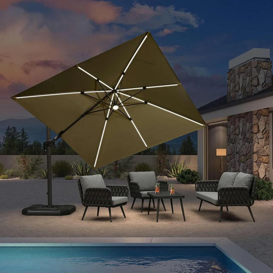 10ft Patio Umbrella Solar Light Umbrella Beige