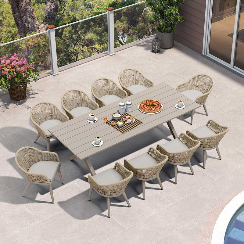 PURPLE LEAF 10/8/6 Pieces Outdoor Dining Set with Patio Aluminium Dining Table Rattan Chairs for Kitchen Champagne - Purple Leaf Garden