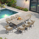 PURPLE LEAF 10/8/6 Pieces Outdoor Dining Set with Patio Aluminium Dining Table Rattan Chairs for Kitchen Champagne - Purple Leaf Garden