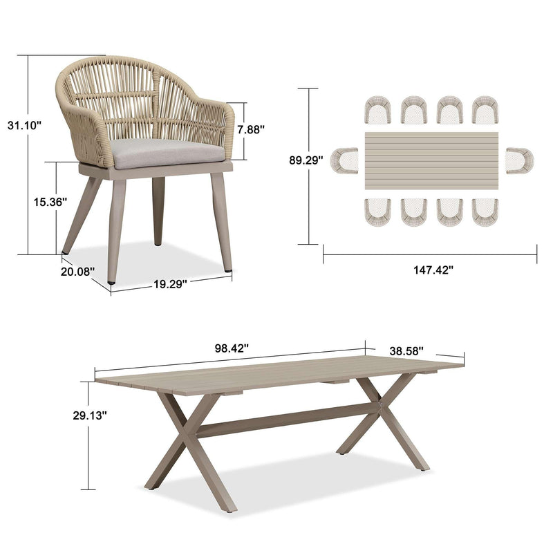 PURPLE LEAF 10/8/6 Pieces Outdoor Dining Set with Patio Aluminium Dining Table Rattan Chairs for Kitchen Champagne - Purple Leaf Garden