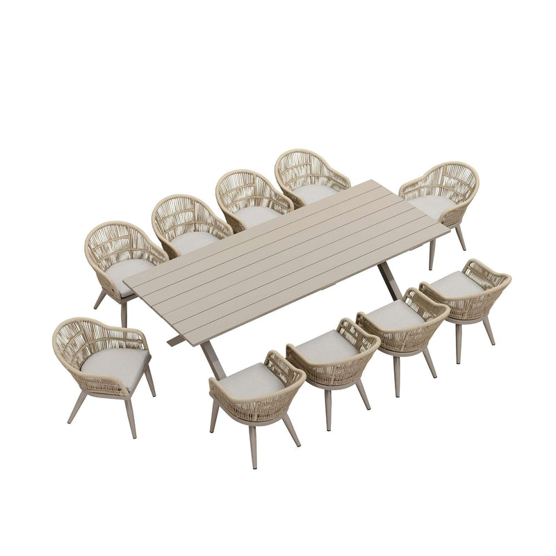 PURPLE LEAF 10/8/6 Pieces Outdoor Dining Set with Patio Aluminium Dining Table Rattan Chairs for Kitchen Champagne - Purple Leaf Garden