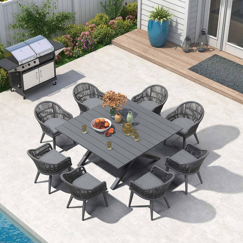 PURPLE LEAF 10/8/6 Pieces Outdoor Dining Set with Patio Aluminium Dining Table Rattan Chairs for Kitchen Grey - Purple Leaf Garden