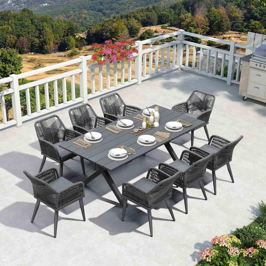 11 9 7 Pieces Outdoor Dining Set PE Rattan Outdoor Patio Furniture Set Grey