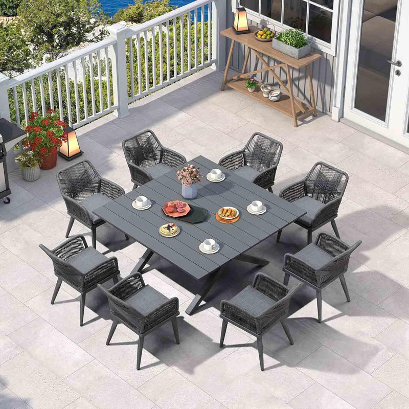 PURPLE LEAF 11/9/7 Pieces Outdoor Dining Set PE Rattan Outdoor Patio Furniture Set Grey - Purple Leaf Garden